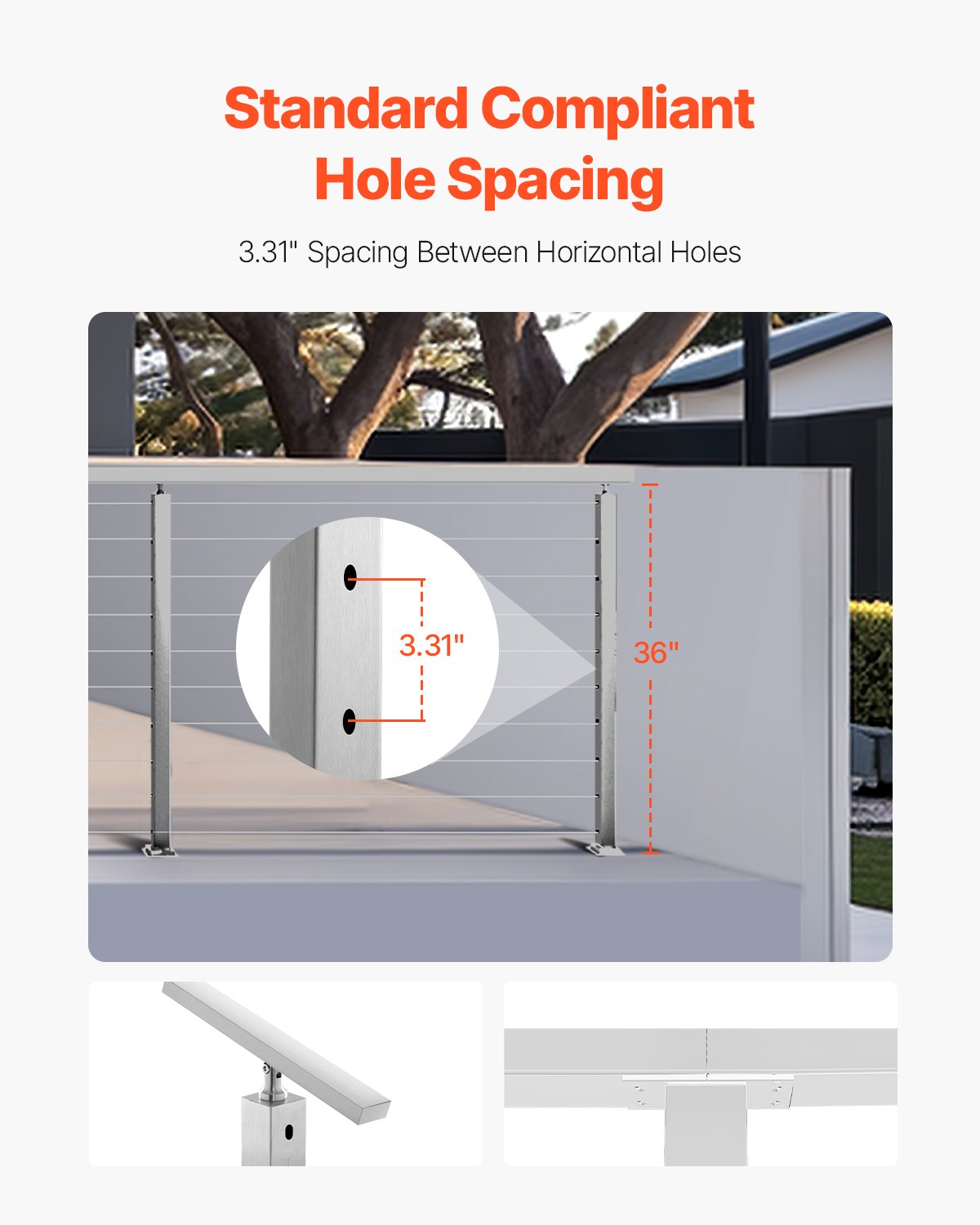 VEVOR Cable Railing Post, 91 x 2.5 x 5 cm, 1 Pack, Stainless Steel Cable Stair Railing Post, Pre-drilled Posts with Mounting Bracket, Railing Post, Silver, 1JZLGZXYS914I4BDB001V0