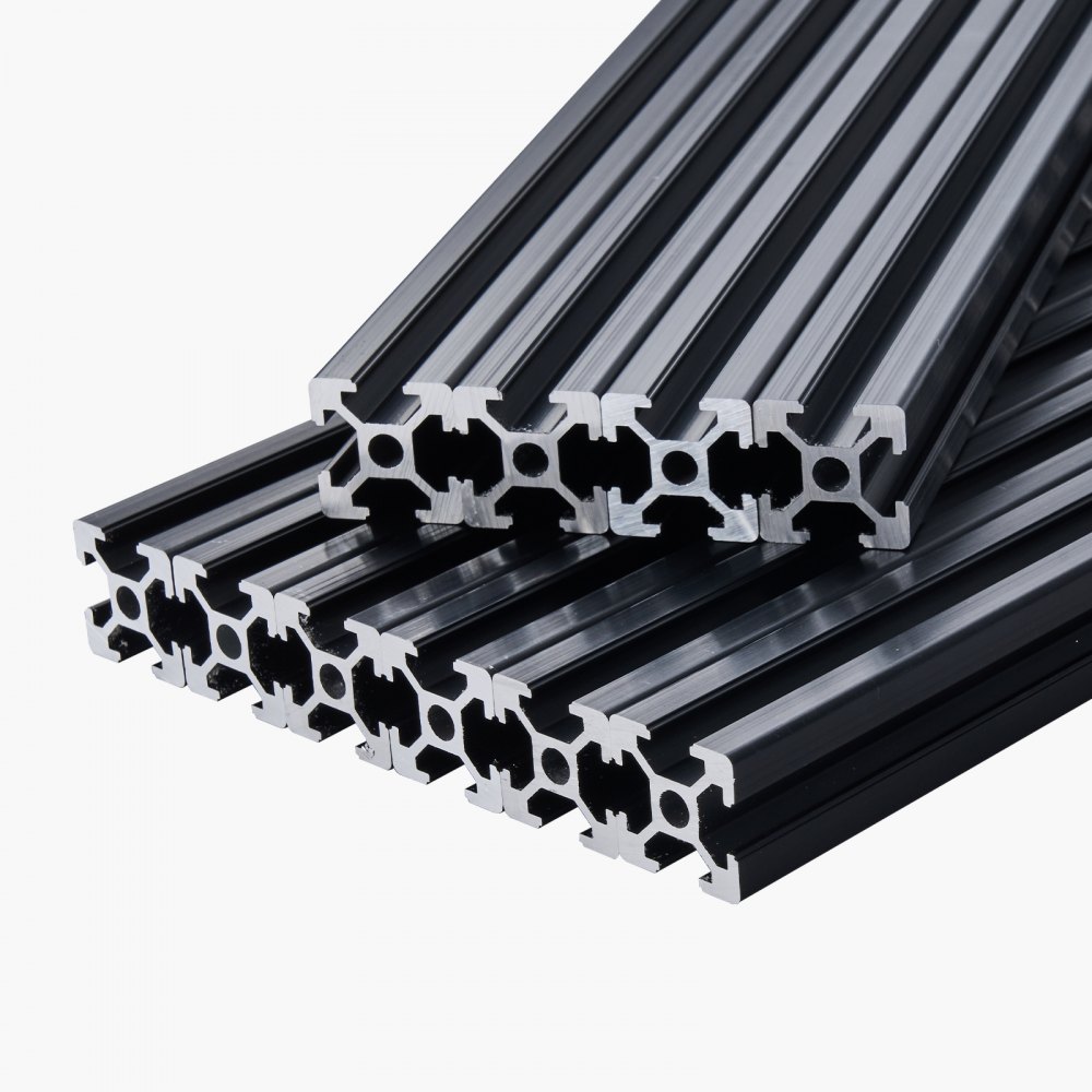 VEVOR 10-częściowy zestaw profili aluminiowych 1500 mm z rowkami teowymi, 2020. Profil wytłaczany z aluminium, szyna liniowa anodowana zgodnie z normami europejskimi, profil rowkowy do drukarek 3D, maszyn CNC, projektów DIY, grawerowania laserowego, kolor czarny.