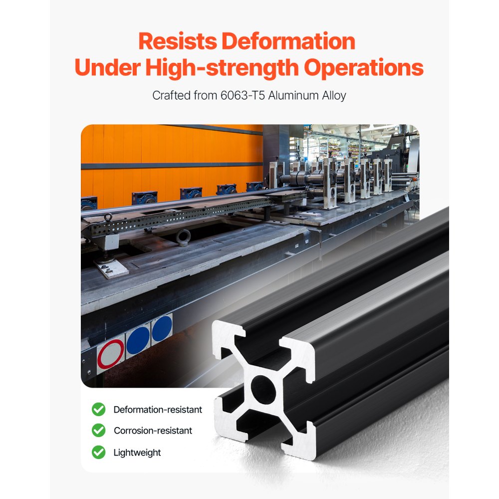 VEVOR zestaw 4 profili aluminiowych 1200 mm z rowkami teowymi, 2020. Profil wytłaczany z aluminium, szyna liniowa anodowana zgodnie z normami europejskimi, profil rowkowy do drukarek 3D, maszyn CNC, projektów DIY, grawerowania laserowego, kolor czarny.
