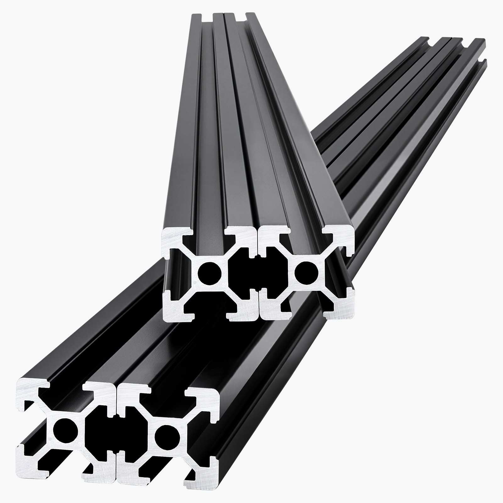 VEVOR zestaw 4 profili aluminiowych 1200 mm z rowkami teowymi, 2020. Profil wytłaczany z aluminium, szyna liniowa anodowana zgodnie z normami europejskimi, profil rowkowy do drukarek 3D, maszyn CNC, projektów DIY, grawerowania laserowego, kolor czarny.