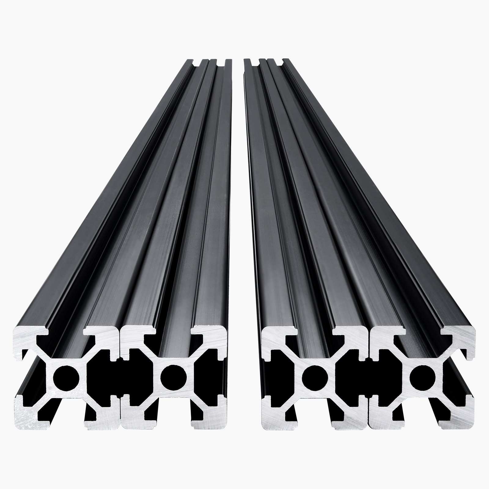VEVOR zestaw 4 profili aluminiowych 1200 mm z rowkami teowymi, 2020. Profil wytłaczany z aluminium, szyna liniowa anodowana zgodnie z normami europejskimi, profil rowkowy do drukarek 3D, maszyn CNC, projektów DIY, grawerowania laserowego, kolor czarny.