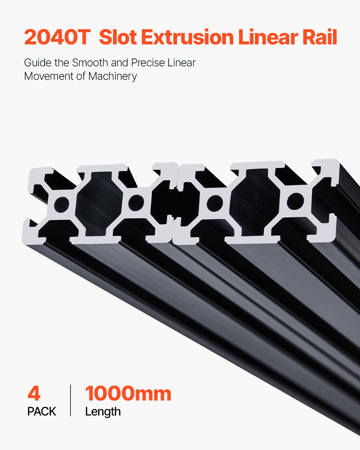Zestaw 4 profili aluminiowych VEVOR 1000 mm z rowkami teowymi, profil wytłaczany z aluminium 2040, szyna liniowa anodowana zgodnie z normami europejskimi, profil rowkowy do drukarek 3D, maszyn CNC, projektów DIY, grawerowania laserowego, kolor czarny