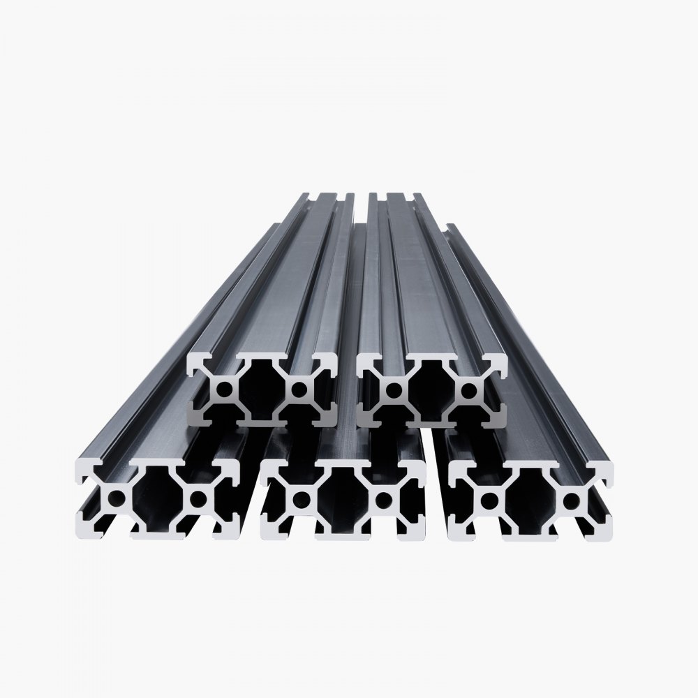 VEVOR Zestaw 5 profili aluminiowych 1000 mm z rowkami teowymi, profil wytłaczany z aluminium 2040, szyna liniowa anodowana zgodnie z normami europejskimi, profil rowkowy do drukarek 3D, maszyn CNC, projektów DIY, grawerowania laserowego, kolor czarny