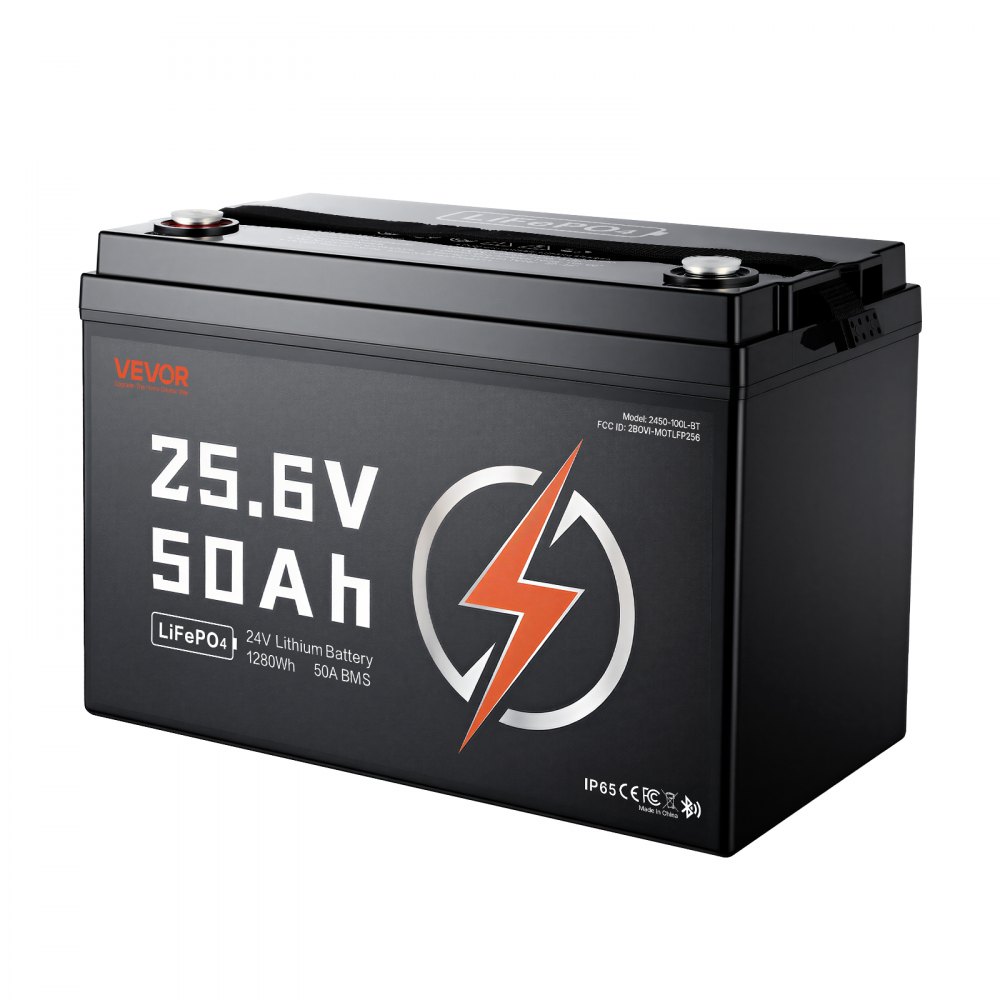 Akumulator litowo-jonowy VEVOR LiFePO4 24 V 50 Ah 50 A z systemem Bluetooth BMS, odpowiedni do kamperów, przyczep kempingowych, magazynów energii słonecznej i silników elektrycznych, 20–29,2 V DC, zabezpieczenie przed niską temperaturą, 1280 Wh