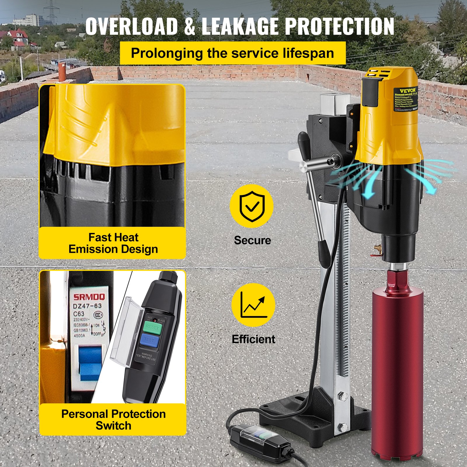 VEVOR Wiertarka Diamentowa Wiertarka rdzeniowa Easydrive 255 mm / bardzo mocna wiertarka rdzeniowa 4450 W