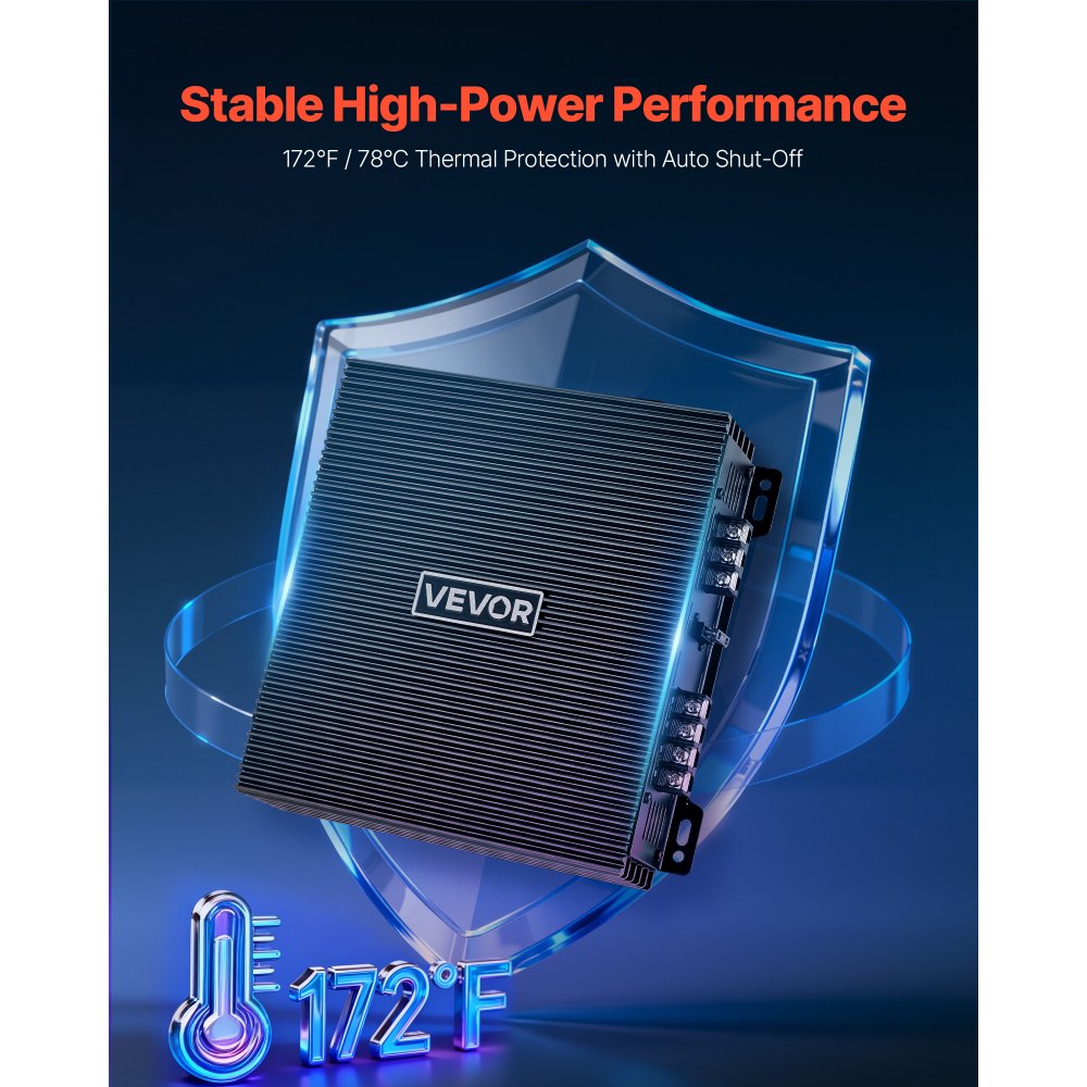 VEVOR Car Audio Amplifier, 2-Channel Bridgeable Car Amplifier, Full-Range Class AB Stereo Amp, Max. 2 x 300W at 4 Ohms / 2 x 600W at 2 Ohms, High Output, for SUVs, Pickups, and Off-Road Vehicles