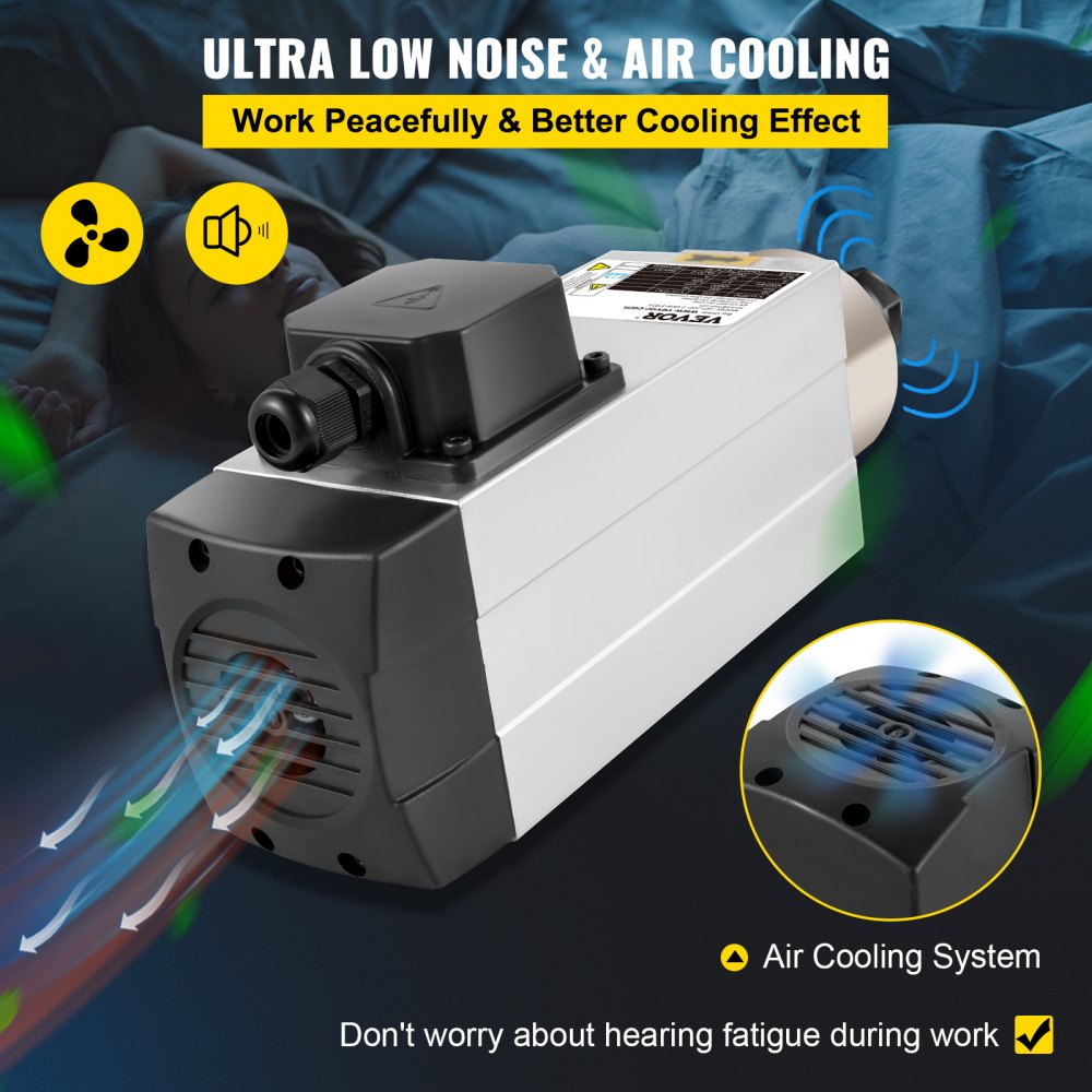 Silnik wrzeciona VEVOR 3KW Chłodzony powietrzem silnik wrzeciona CNC Wrzeciono silnika frezującego 300 Hz