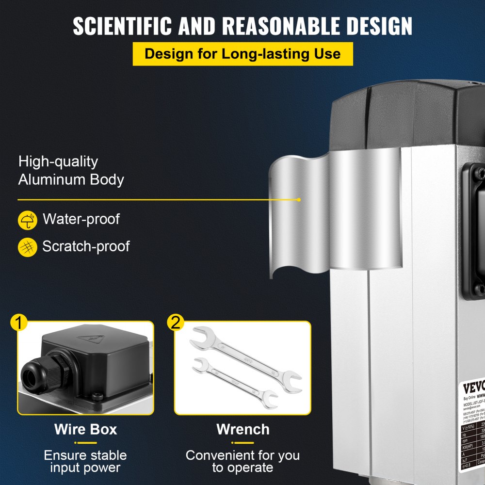 Silnik wrzeciona VEVOR 3KW Chłodzony powietrzem silnik wrzeciona CNC Wrzeciono silnika frezującego 300 Hz