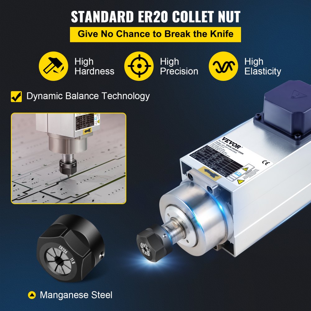 Silnik wrzeciona VEVOR 3KW Chłodzony powietrzem silnik wrzeciona CNC Wrzeciono silnika frezującego 300 Hz