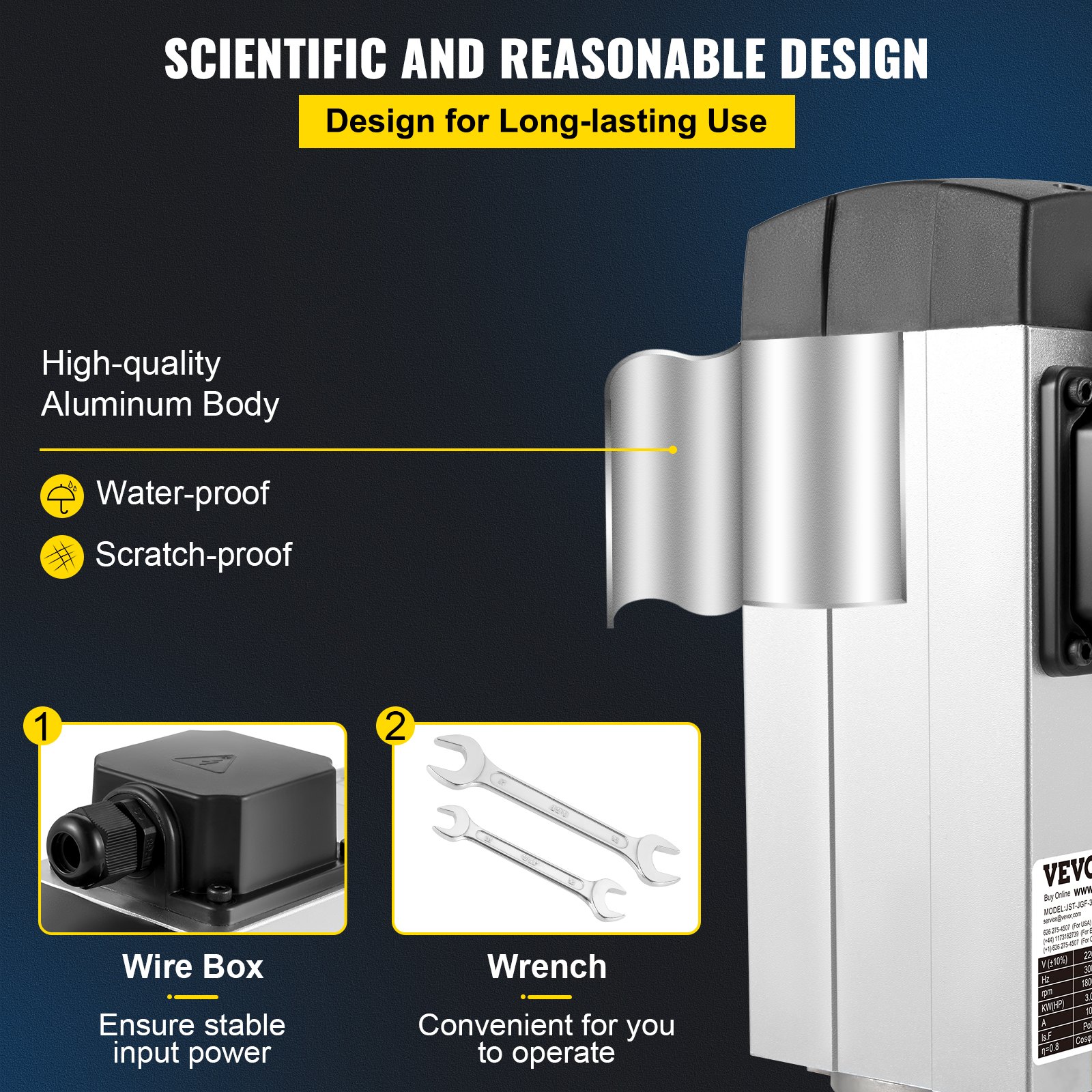 Silnik wrzeciona VEVOR 3KW Chłodzony powietrzem silnik wrzeciona CNC Wrzeciono silnika frezującego 300 Hz