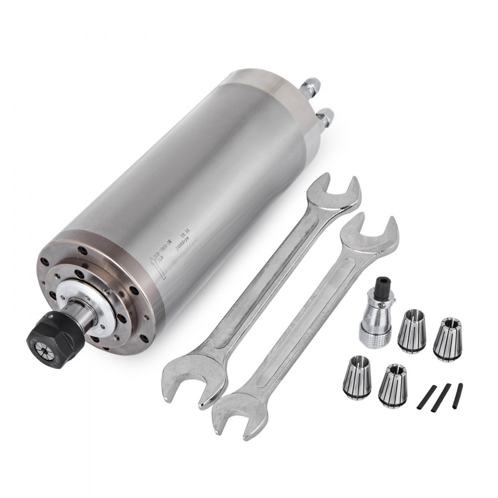 Silnik wrzecionowy VEVOR 3KW chłodzony wodą φ 100x220mm, 220-250V 400Hz, 8000-24000RPM z 4HP 3KW 13A Przetwornica częstotliwości 208-240VAC Falownik 3-fazowy SPWM Temperatura pracy -10-40℃ Wyświetlacz stanu