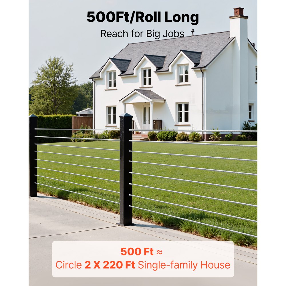 VEVOR 3.2 mm Wire Rope, 152 m Length, 316 Stainless Steel Wire Cable with Cutter, 798 kg Breaking Strength, 1 x 19 Strands Construction, Steel Cable for Deck Railing System, Garden Trellis