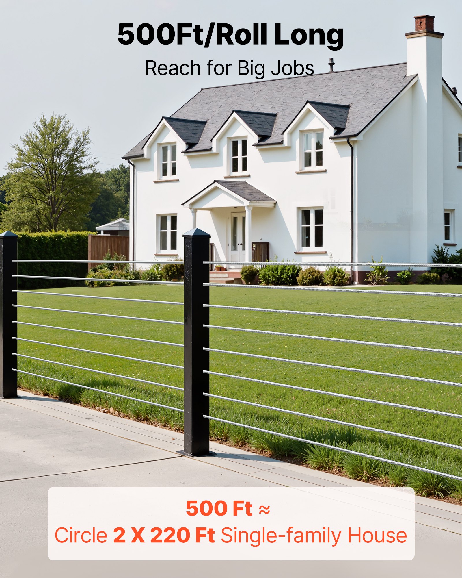 VEVOR 3.2 mm Wire Rope, 152 m Length, 316 Stainless Steel Wire Cable with Cutter, 798 kg Breaking Strength, 1 x 19 Strands Construction, Steel Cable for Deck Railing System, Garden Trellis