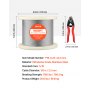 VEVOR 3.2 mm Wire Rope, 304.8 m Length, 316 Stainless Steel Wire Cable with Cutter, 798 kg Breaking Strength, 1 x 19 Strands Construction, Steel Cable for Deck Railing System, Garden Trellis