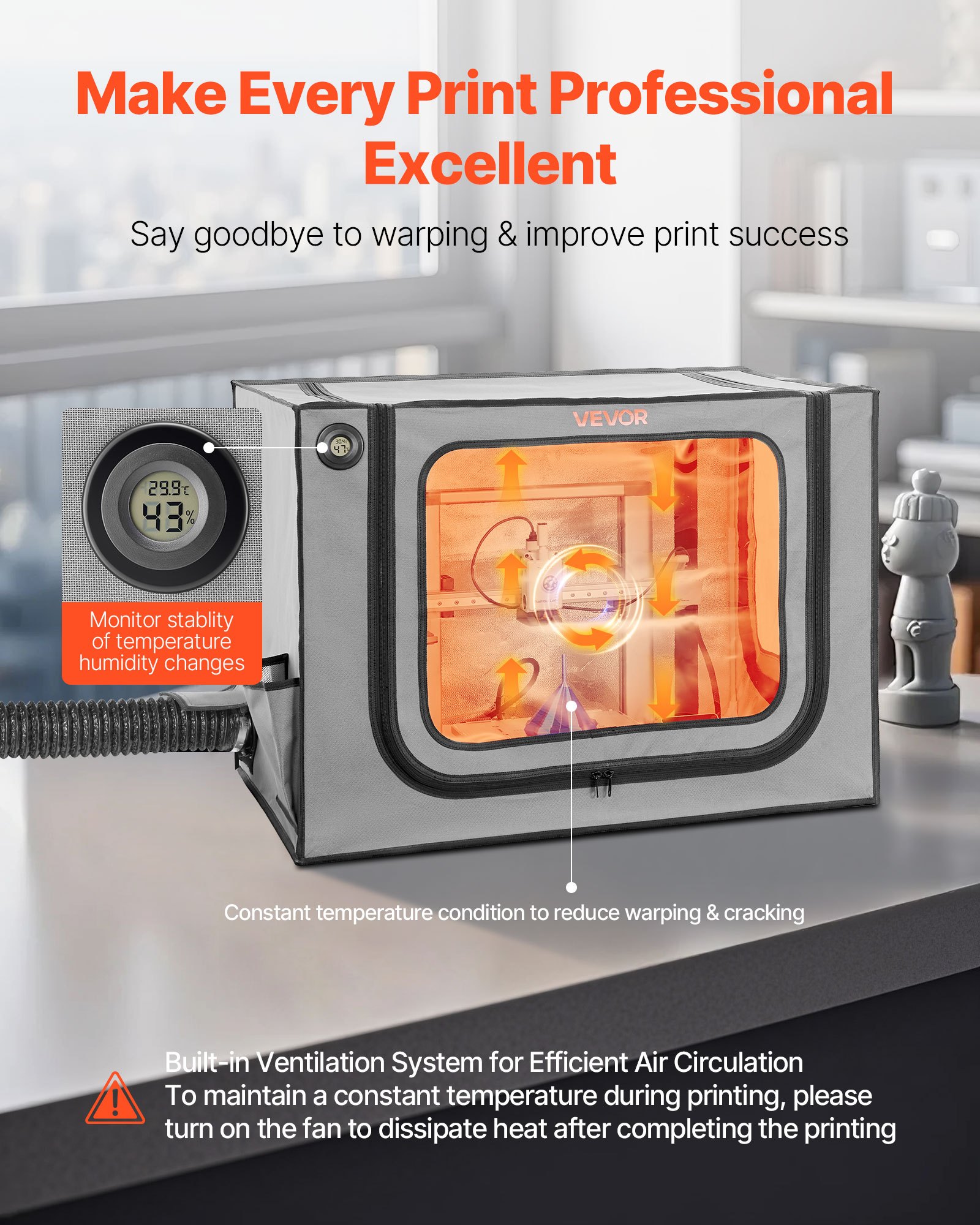 Obudowa drukarki 3D VEVOR, namiot do drukarki (80x58x58 cm), pyłoszczelna i wodoodporna obudowa ochronna ze stałą temperaturą, oświetleniem LED i wentylacją, kompatybilna z Bambu Lab A1 Combo Grey