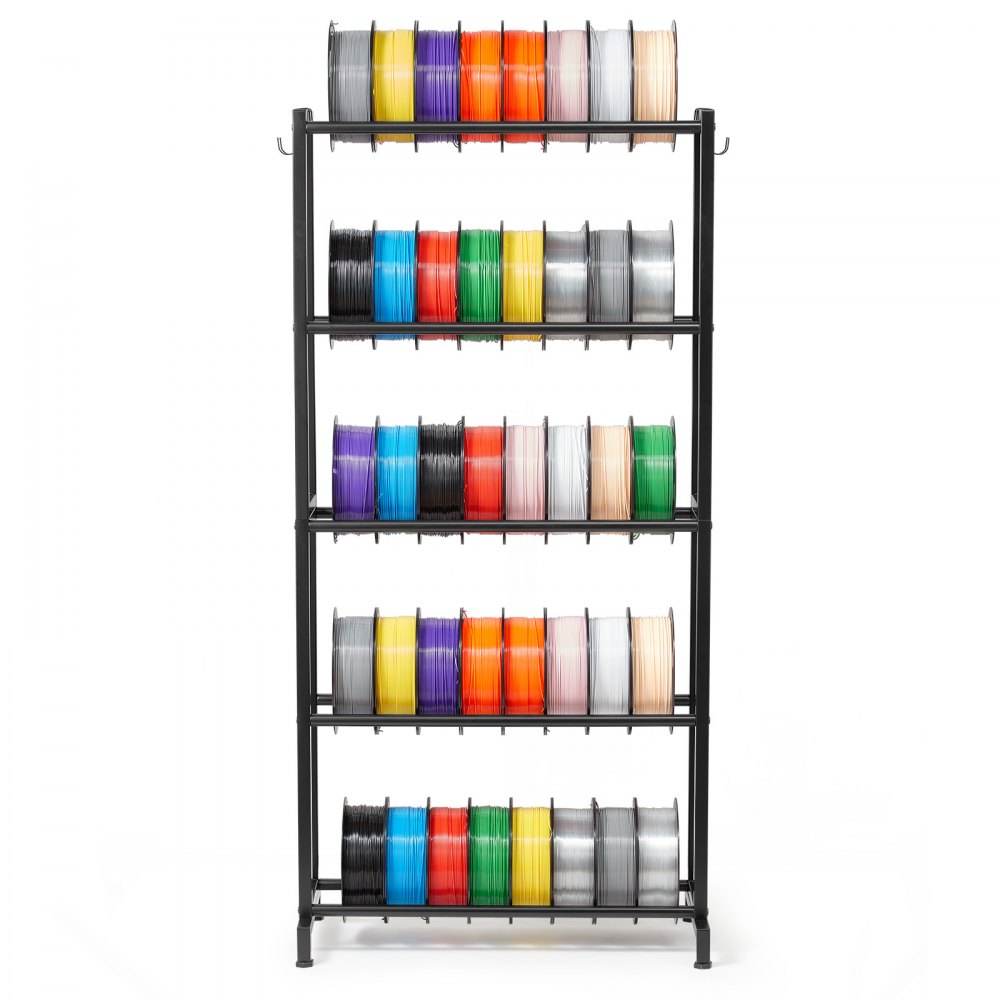 Regał do przechowywania filamentu do drukarki 3D VEVOR, 5 poziomów, uchwyt na szpulę filamentu, 635 x 320 x 1300 mm, nośność 45,3 kg na poziom, organizer na akcesoria do drukarki 3D do studia druku 3D, warsztatu, czarny
