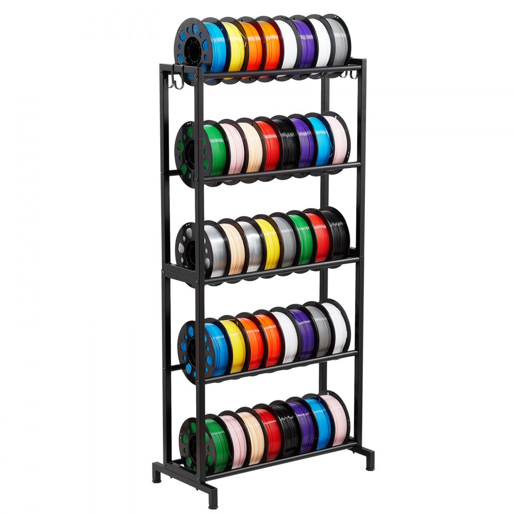 Regał do przechowywania filamentu do drukarki 3D VEVOR, 5 poziomów, uchwyt na szpulę filamentu, 635 x 320 x 1300 mm, nośność 45,3 kg na poziom, organizer na akcesoria do drukarki 3D do studia druku 3D, warsztatu, czarny