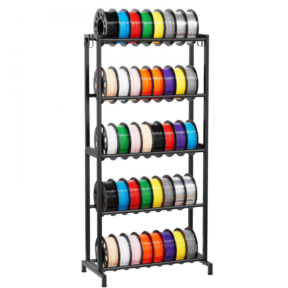 Regał do przechowywania filamentu do drukarki 3D VEVOR, 5 poziomów, uchwyt na szpulę filamentu, 635 x 320 x 1300 mm, nośność 45,3 kg na poziom, organizer na akcesoria do drukarki 3D do studia druku 3D, warsztatu, czarny