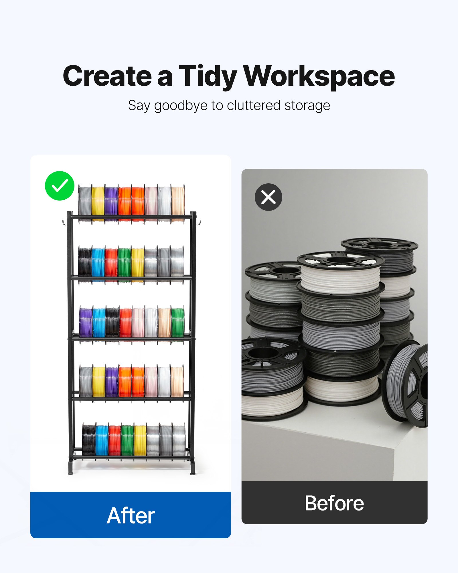 Regał do przechowywania filamentu do drukarki 3D VEVOR, 5 poziomów, uchwyt na szpulę filamentu, 635 x 320 x 1300 mm, nośność 45,3 kg na poziom, organizer na akcesoria do drukarki 3D do studia druku 3D, warsztatu, czarny