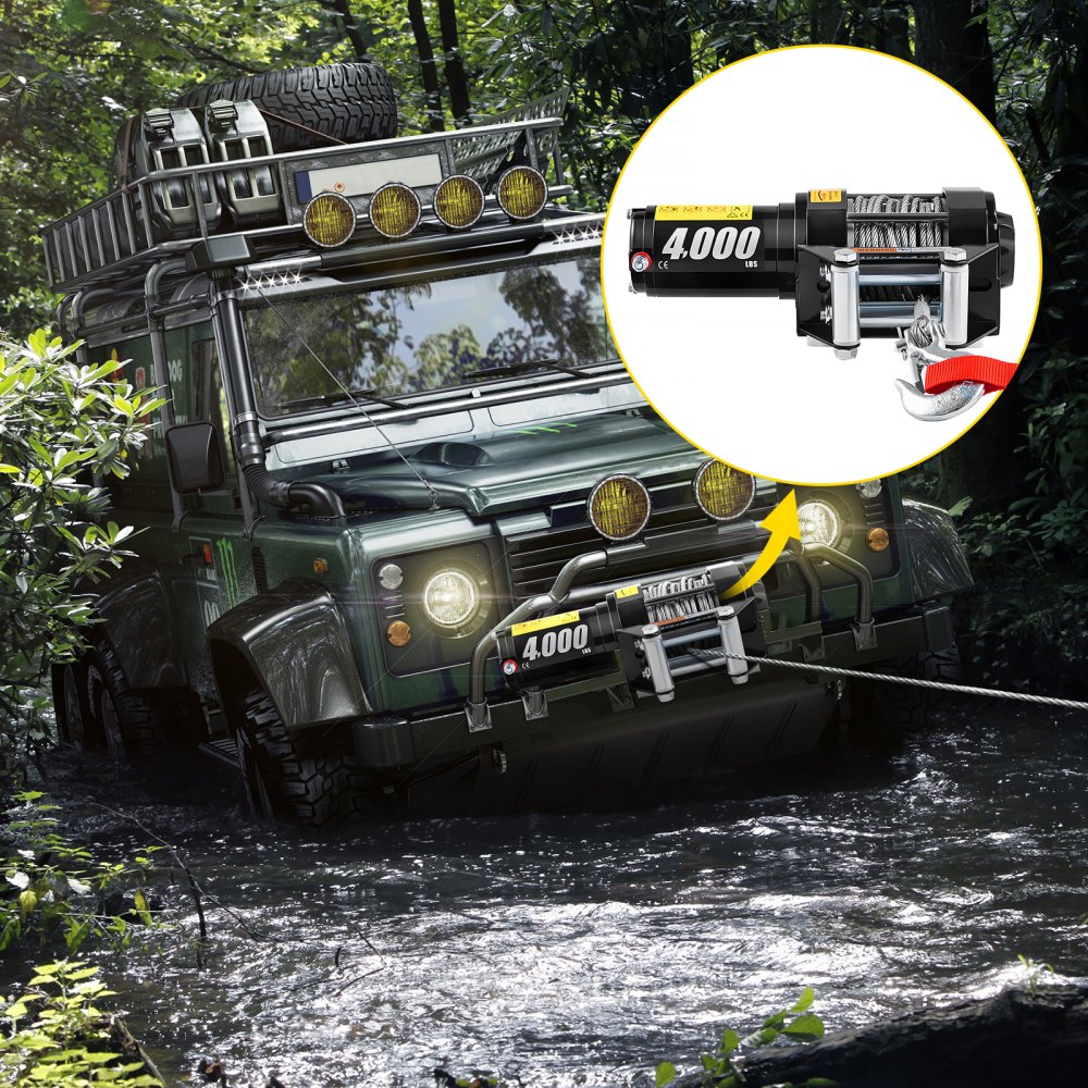 Wciągarka elektryczna 12 V 1815 kg 1 bezprzewodowa linka stalowa 4-kierunkowa prowadnica rolkowa