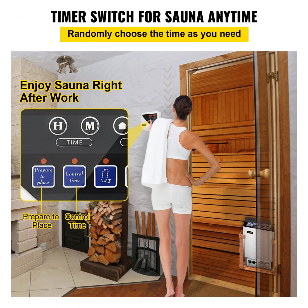 VEVOR External Sauna Heater Controller for 3KW-9KW Sauna Heaters Control Unit Sauna Stove Controller 104-221℉ Time Temperature