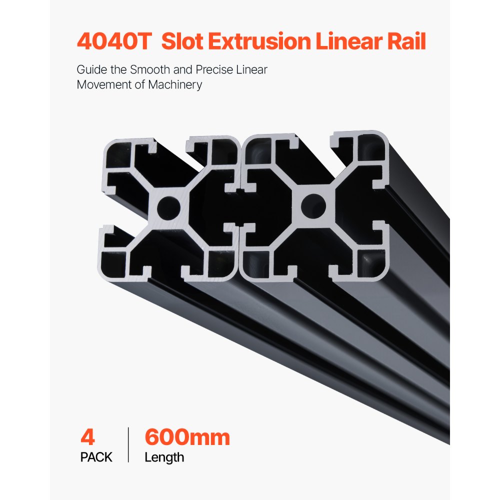 Zestaw VEVOR 4-częściowy profil aluminiowy 600 mm T-slot 4040, anodowany, szyna liniowa zgodna z normą europejską, profil rowkowy do drukarek 3D, maszyn CNC, DIY, grawerowania laserowego, czarny