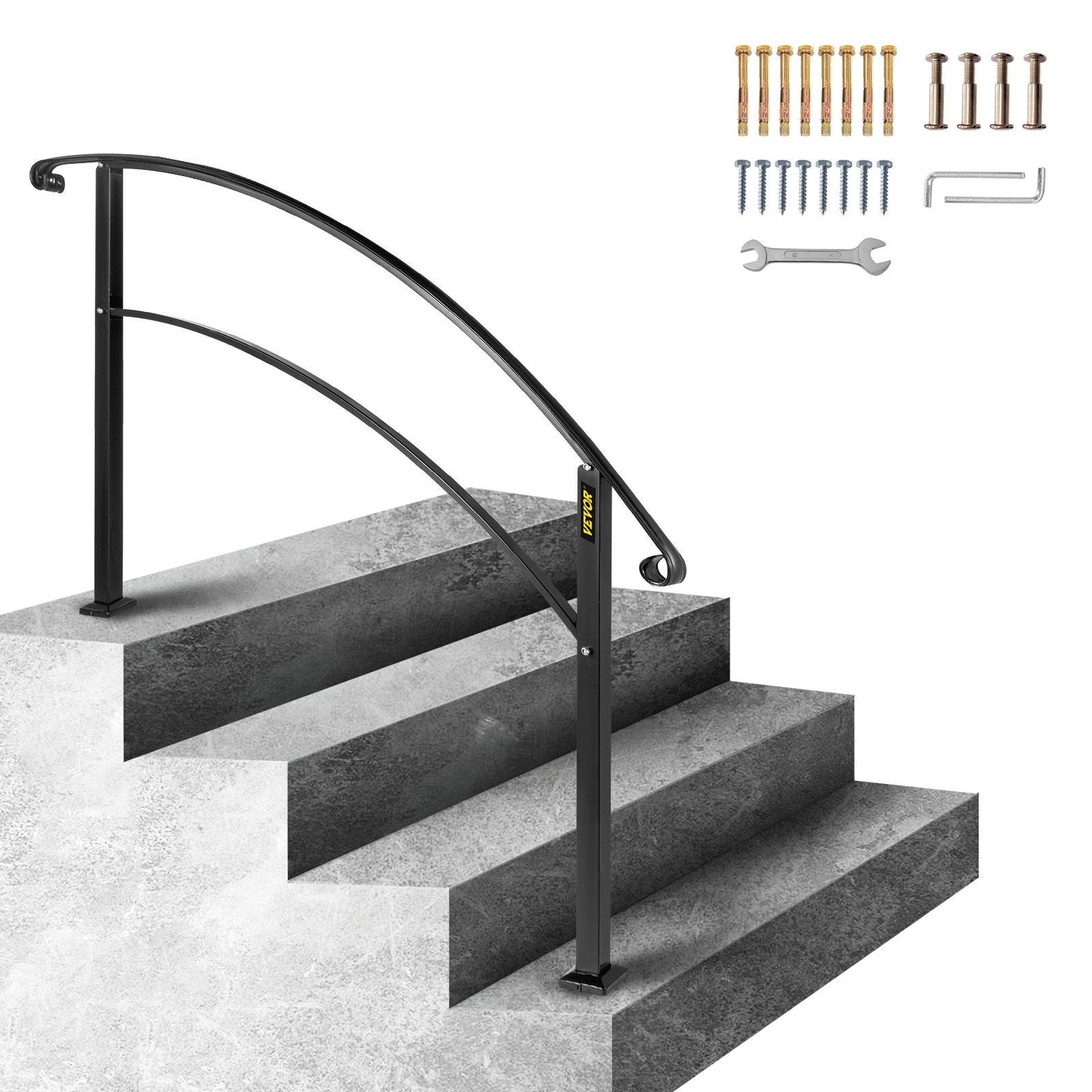 VEVOR 4-stopniowa Regulowana Poręcz Pasuje Do 1 Lub 4 Stopni Matowa Czarna Poręcz Schodowa Poręcz Z Kutego żelaza Z Zestawem Instalacyjnym Poręcze Na Schody Zewnętrzne