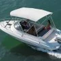 VEVOR Pokrowiec na łódź Bimini Top z osłoną przeciwsłoneczną (4 łuki) wykonany z poliestru 600D z ramą ze stopu aluminium, wodoodporna markiza przeciwsłoneczna do łodzi z torbą do przechowywania, 201-213 cm (szer.), jasnoszary