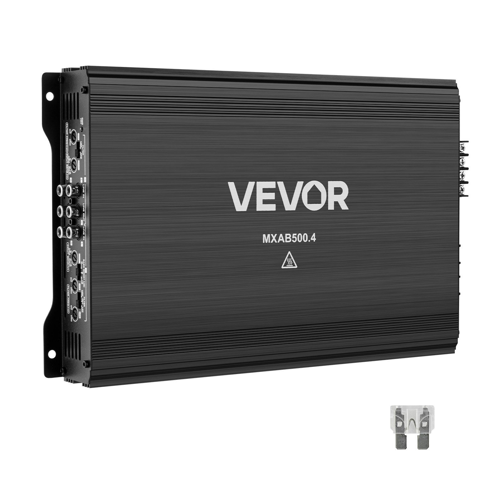 Wzmacniacz samochodowy VEVOR 4-kanałowy, wzmacniacz mostkowy klasy AB, maks. 4 x 250 W przy 4 omach / 4 x 500 W przy 2 omach, wzmacniacz o wysokiej wydajności do SUV-ów, pick-upów i pojazdów terenowych, wzmacniacz audio wielokanałowy