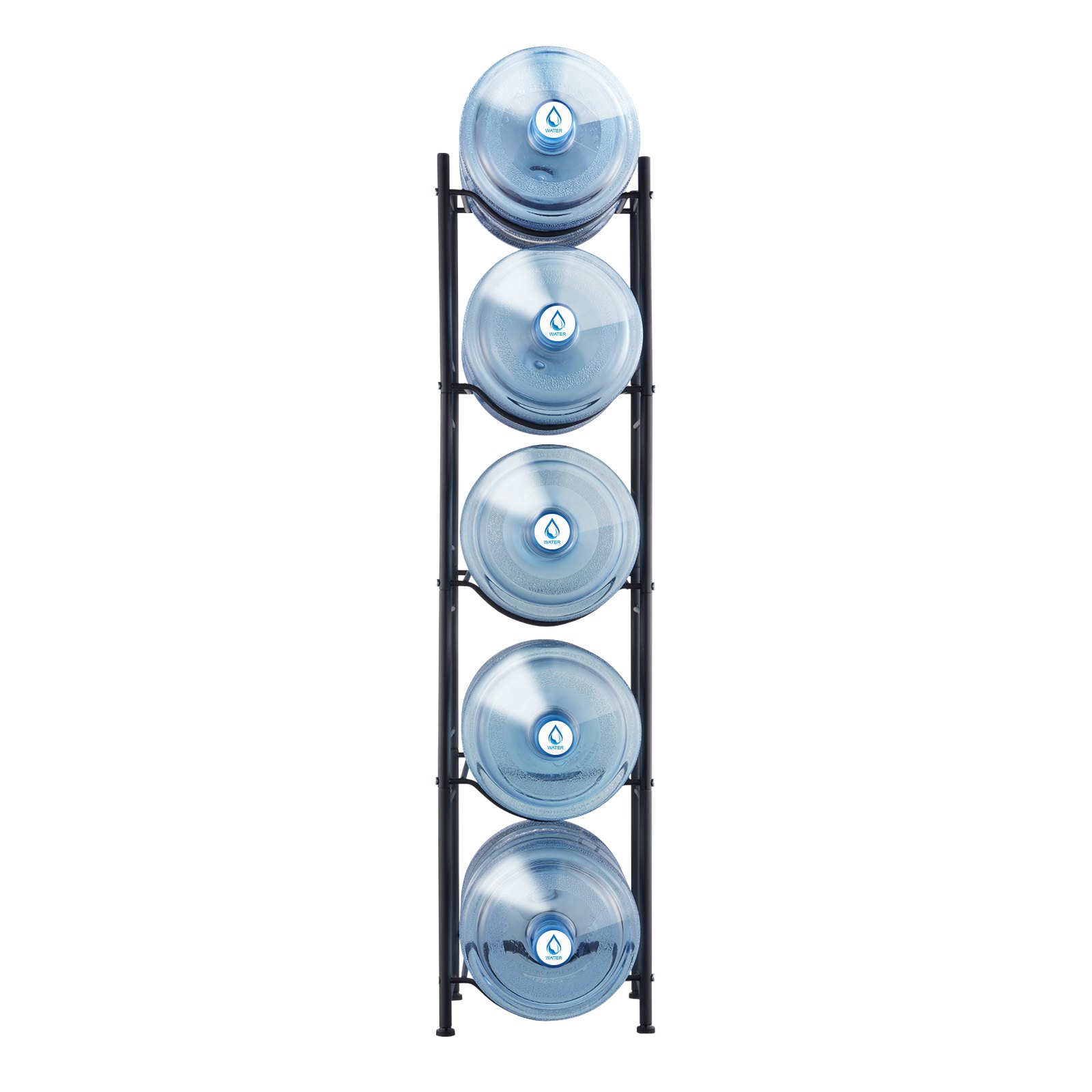 VEVOR 5-Tier Water Jug Holder, 5-Gallon Water Bottle Holder, Single-Row Water Bottle Rack for 5 Bottles, Sturdy Water Jug Rack for Kitchen, Office, Living Room, Black
