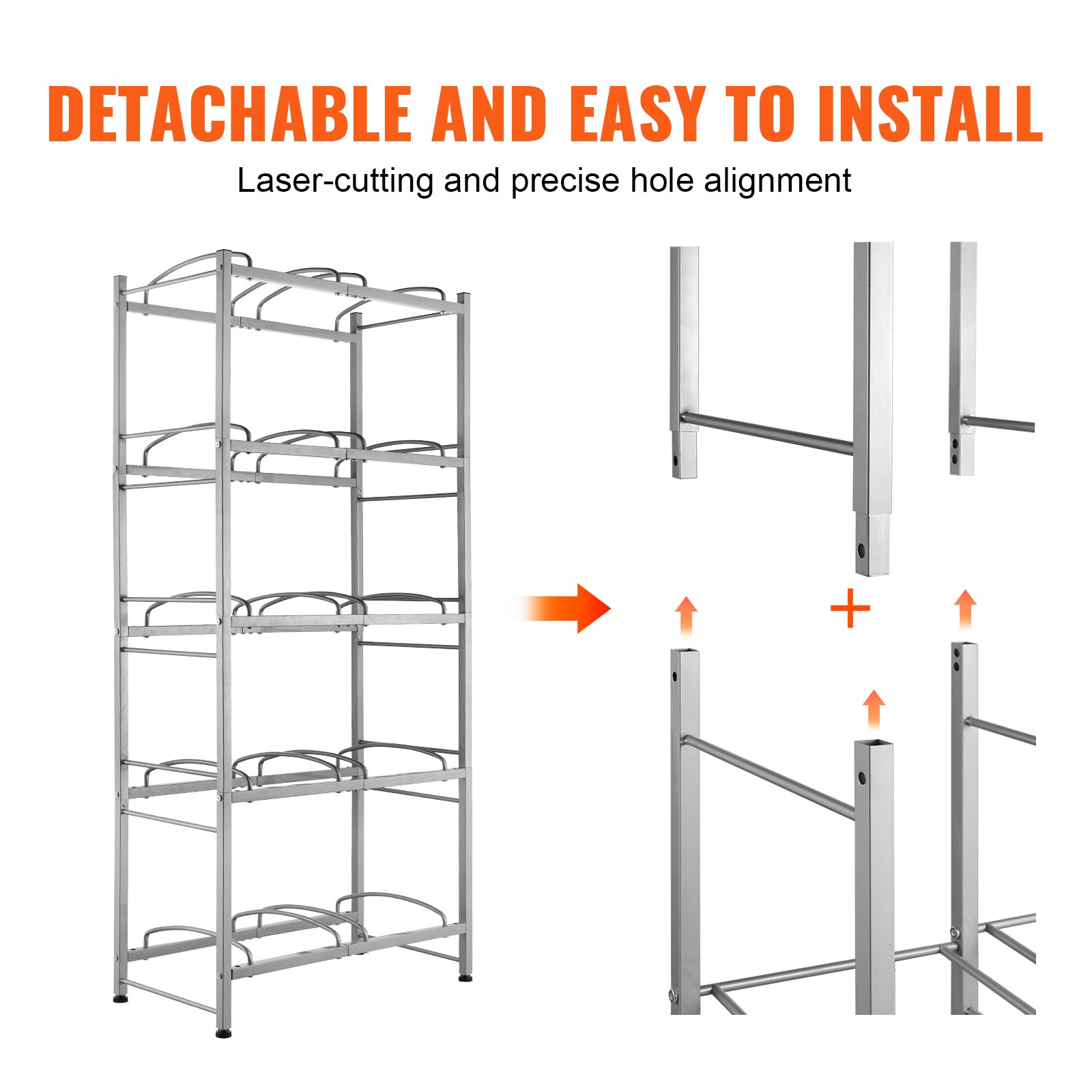VEVOR 5-poziomowy uchwyt na dzbanek na wodę, 5-galonowy uchwyt na butelkę na wodę, dwupoziomowy stojak na 10 butelek, wytrzymały stojak na dzbanek na wodę do kuchni, biura, salonu, srebrnoszary