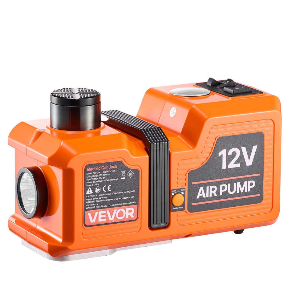 Elektryczny hydrauliczny podnośnik jezdny VEVOR 5 ton z elektrycznym kluczem udarowym i pompą pneumatyczną. Nadaje się do pickupów, SUV-ów i sedanów, zakres podnoszenia 155–450 mm, z pilotem zdalnego sterowania, młotkiem bezpieczeństwa i światłami LED.