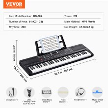 VEVOR Digital 61 Key Keyboard Pianino elektryczne Pianino cyfrowe 200 rytmów