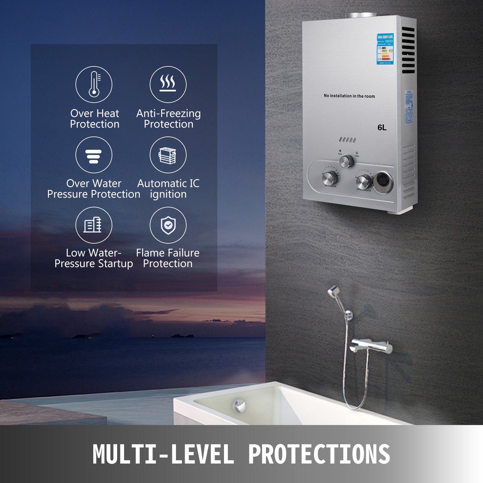 Przenośny 6L bezzbiornikowy, bezzbiornikowy, natychmiastowy podgrzewacz ciepłej wody, przydatny