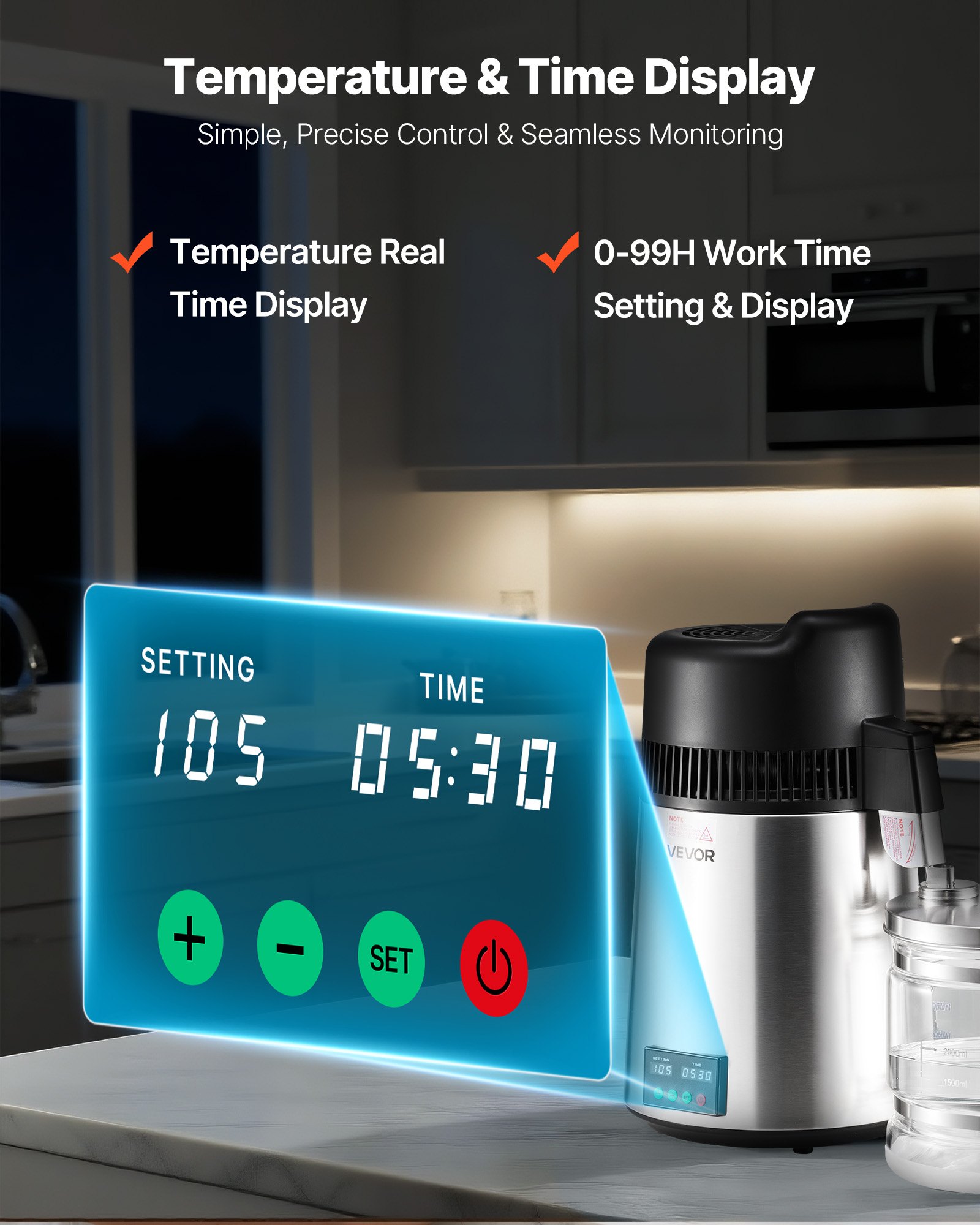 VEVOR Destylator wody 6 l, większy filtr do czystej wody, destylator szklany o mocy 900 W, urządzenie do wody pitnej z wnętrzem ze stali nierdzewnej do wytwarzania czystej wody, destylator wody srebrny