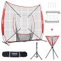 VEVOR Siatka treningowa do baseballu softballowego 94" x 42" x 84", siatka treningowa do baseballu, uderzanie, łapanie, rzucanie, sprzęt baseballowy Backstop z ramą łukową, torba transportowa, strefa uderzenia, piłka, zbieracz piłek