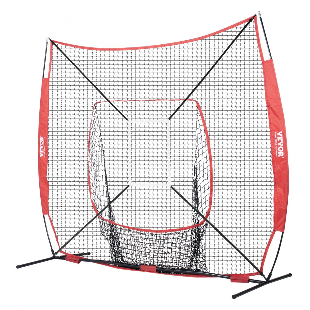 Siatka do ćwiczeń baseballu i softballu VEVOR 244 x 106 x 211 cm, przenośna siatka treningowa do baseballu, do odbijania, łapania, rzucania, łapania z ramą łukową, torba transportowa, strefa uderzenia, czerwona piłka.