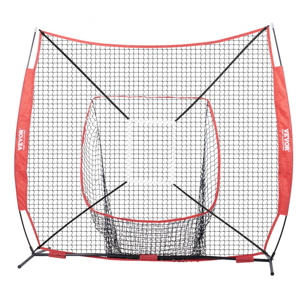 Siatka do ćwiczeń baseballu i softballu VEVOR 244 x 106 x 211 cm, przenośna siatka treningowa do baseballu, do odbijania, łapania, rzucania, łapania z ramą łukową, torba transportowa, strefa uderzenia, czerwona piłka.