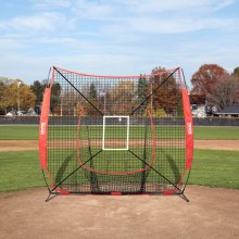 VEVOR Siatka do ćwiczeń baseballowych softballu 94" x 42" x 84", przenośna siatka treningowa do baseballu, uderzanie, łapanie, rzucanie, sprzęt baseballowy Backstop z ramą łukową, torba transportowa, strefa uderzenia, czerwona piłka.