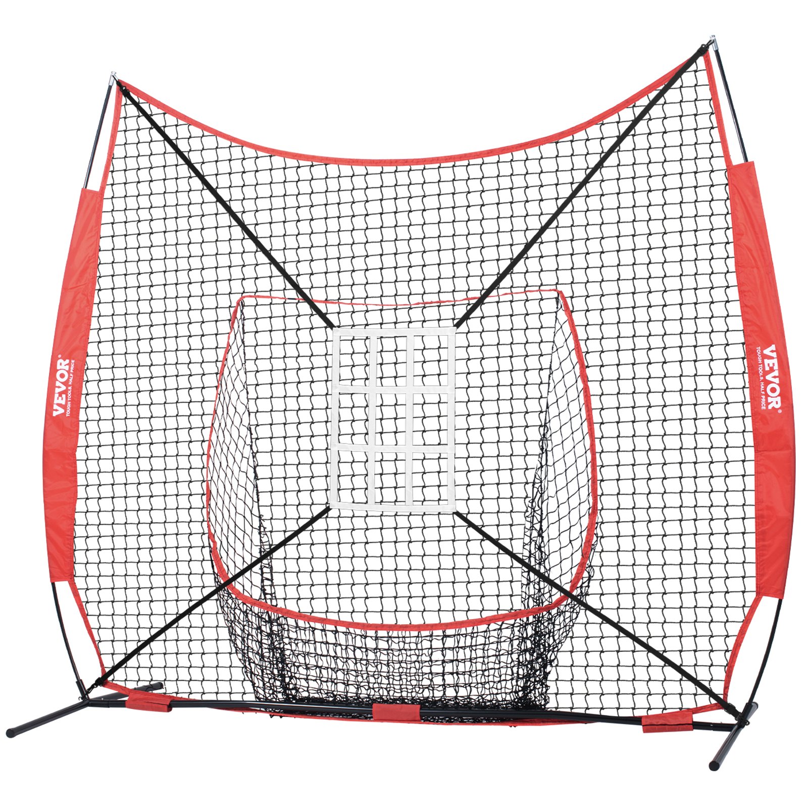 Siatka do ćwiczeń baseballu i softballu VEVOR 244 x 106 x 211 cm, przenośna siatka do ćwiczeń baseballu do odbijania, łapania, rzucania, sprzęt do łapania z ramą łukową, torba transportowa, strefa uderzenia, piłki, zbieracz piłek