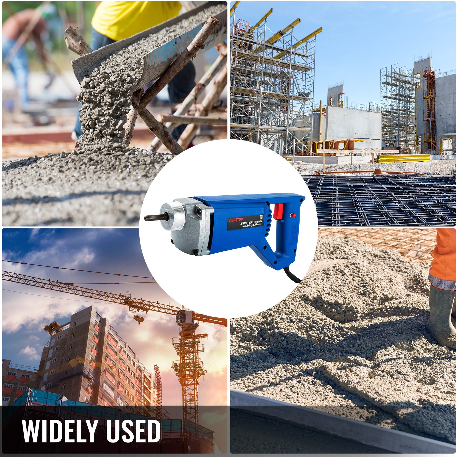 Wibrator elektryczny do betonu VEVOR, wibrator butelkowy 800 W, wibrator ręczny z igłą o średnicy 35 mm, wibrator wewnętrzny o wadze wału 150 cm, wibrator butelkowy, mocna zagęszczarka do betonu z wężem 1,5 m