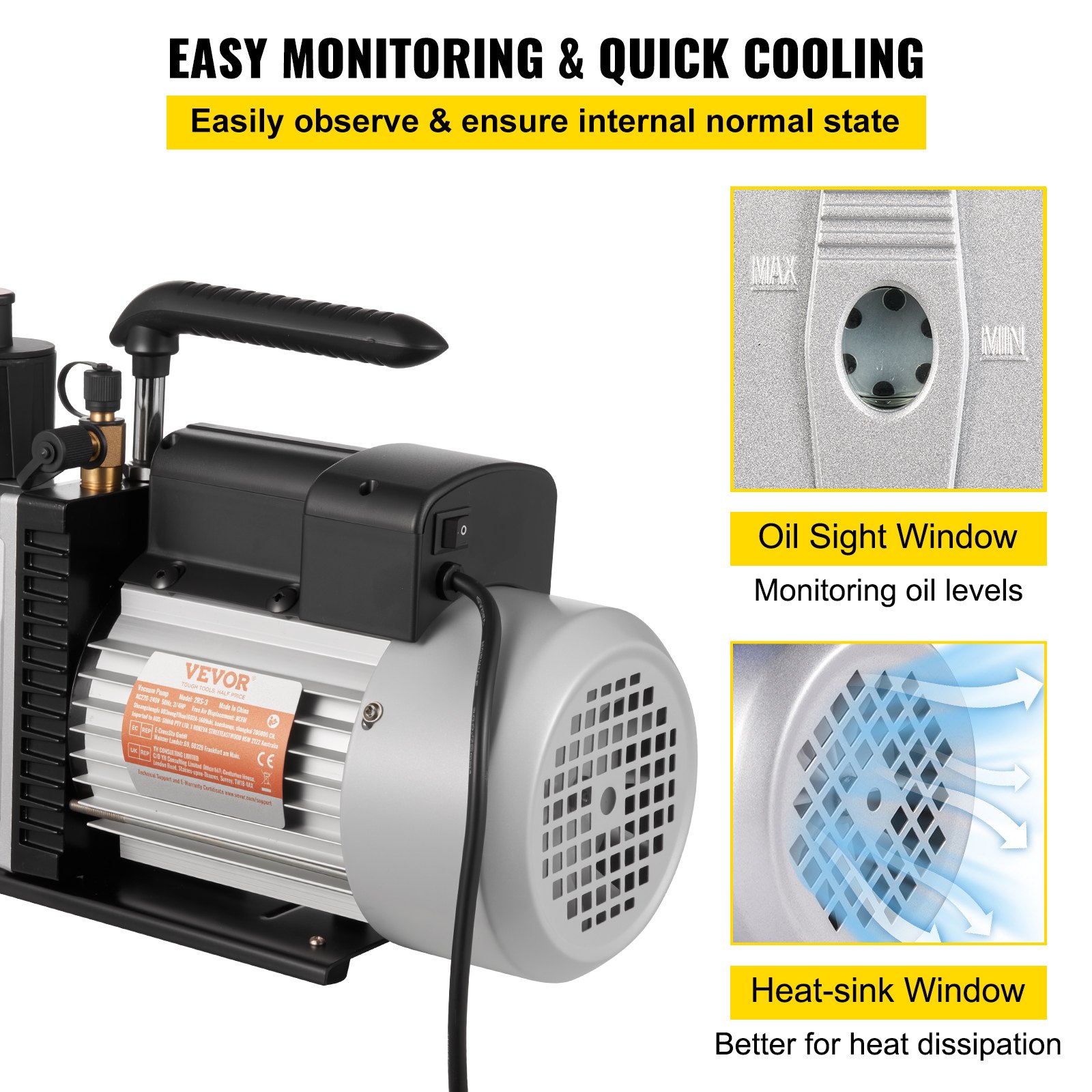 Pompa próżniowa VEVOR 8 CFM 3/4 HP Dwustopniowa pompa próżniowa do klimatyzacji 220 V 0,3 PA Najwyższej jakości narzędzie do próżniowego usuwania czynnika chłodniczego HVAC do napraw samochodowych