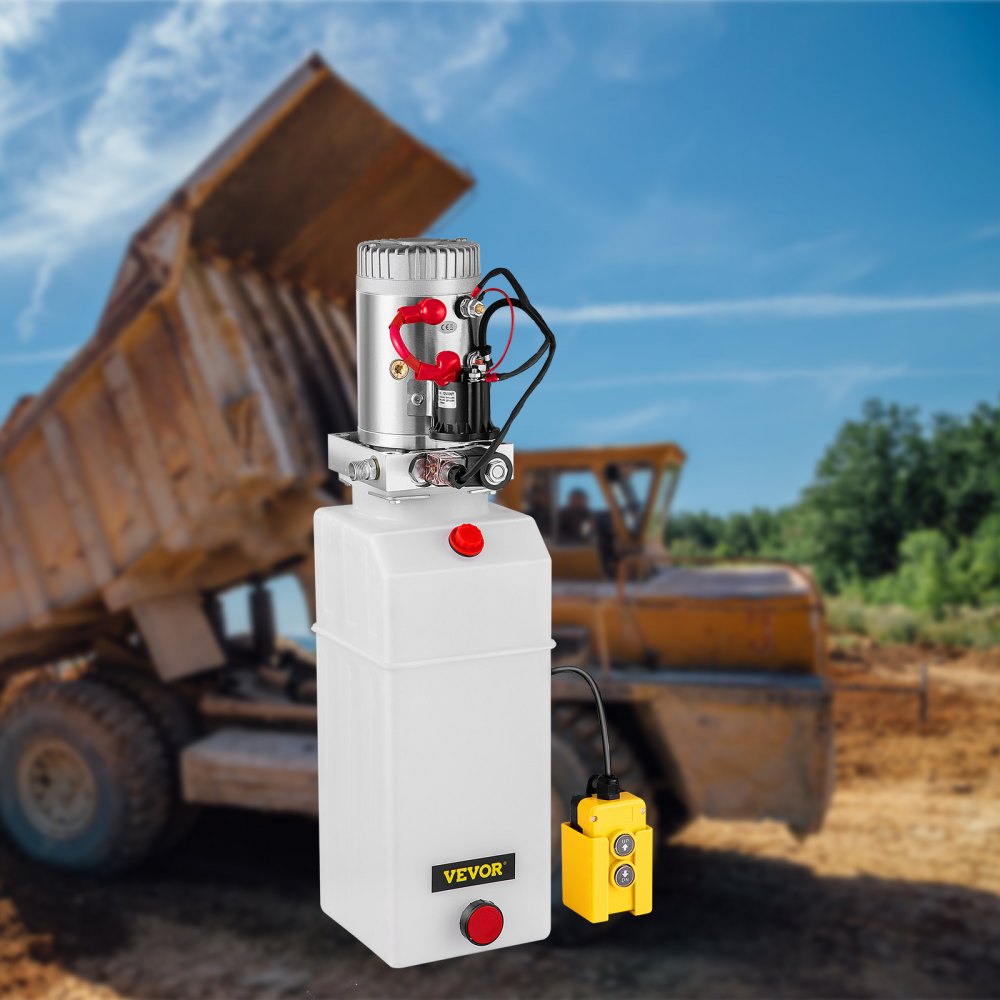 VEVOR 8 L hydraulic pump, rated speed 2850 RPM, max. hydraulic power unit, single-acting, 3200 PSI tipper pump, with plastic tank, 4.5 m cable remote control