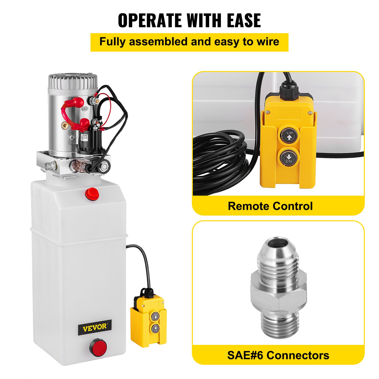 VEVOR 8 L hydraulic pump, rated speed 2850 RPM, max. hydraulic power unit, single-acting, 3200 PSI tipper pump, with plastic tank, 4.5 m cable remote control