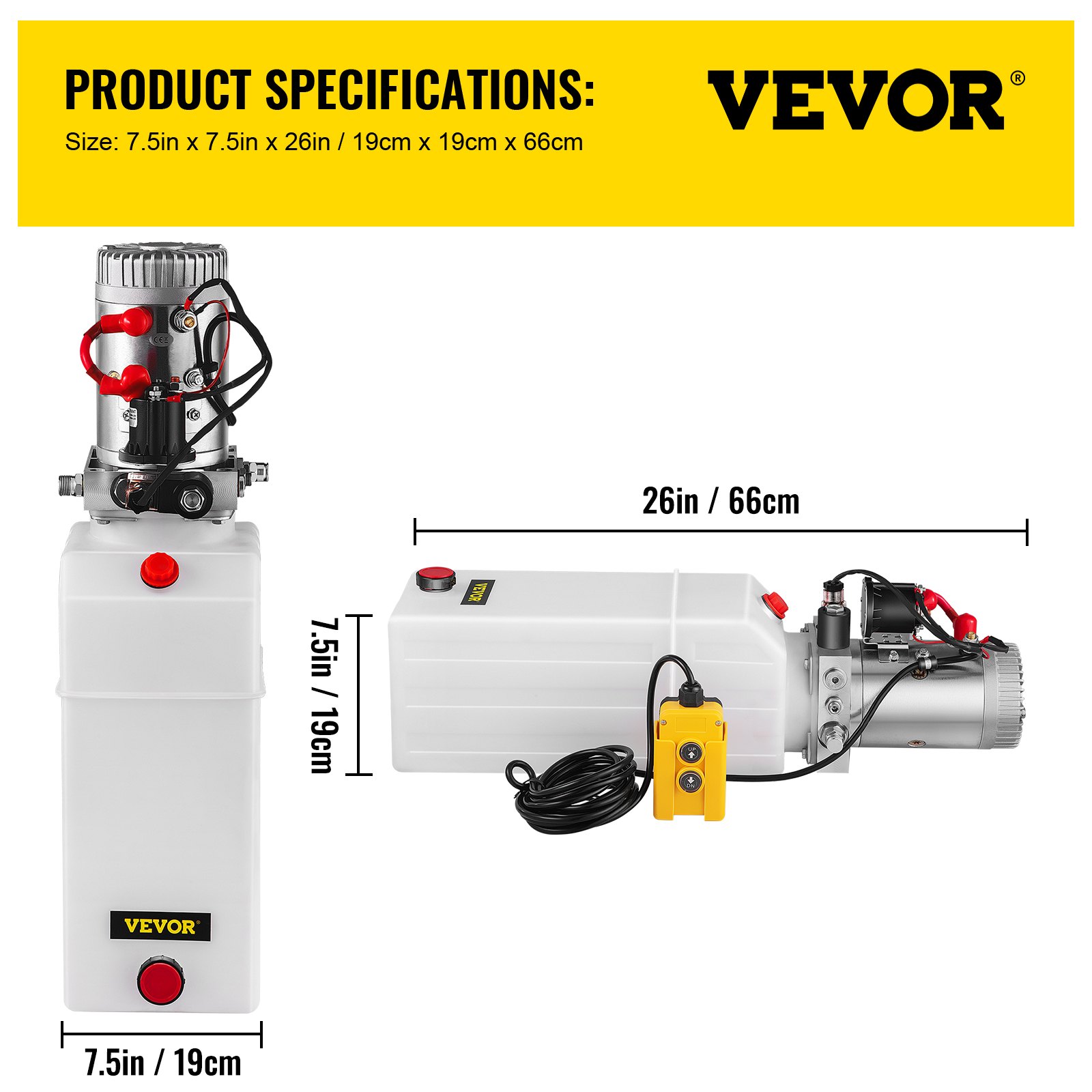 VEVOR 8 L hydraulic pump, rated speed 2850 RPM, max. hydraulic power unit, single-acting, 3200 PSI tipper pump, with plastic tank, 4.5 m cable remote control