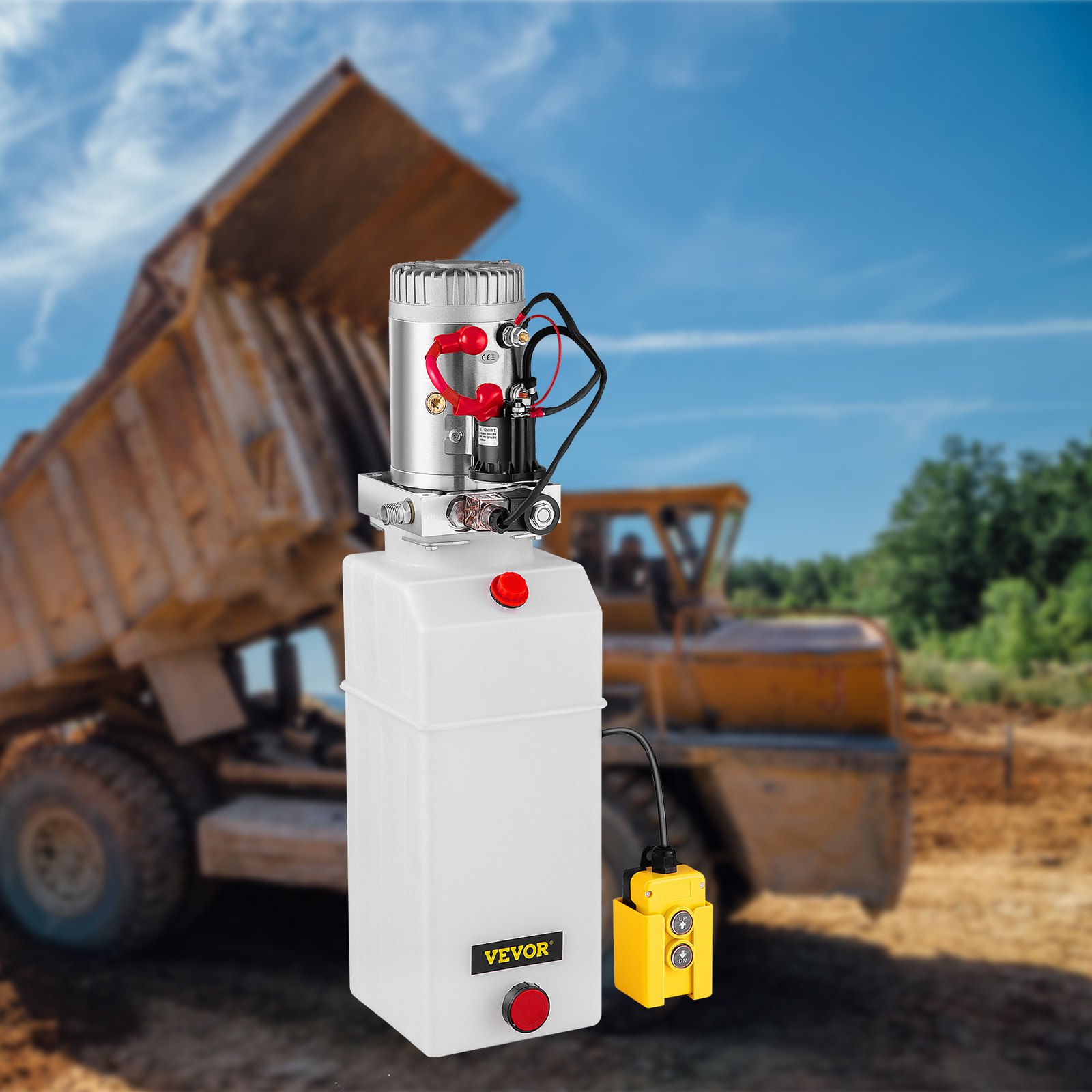 VEVOR 8 L hydraulic pump, rated speed 2850 RPM, max. hydraulic power unit, single-acting, 3200 PSI tipper pump, with plastic tank, 4.5 m cable remote control