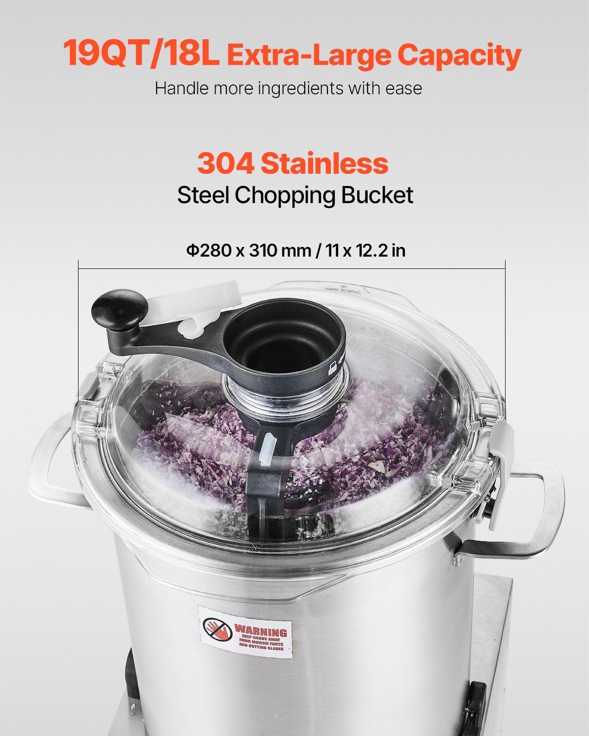 VEVOR Food Processor Vegetable Chopper 18 L Food Processor made of food-grade stainless steel with S-shaped blade and scraper, multifunctional for chopping vegetables, fruit, grains, and nuts