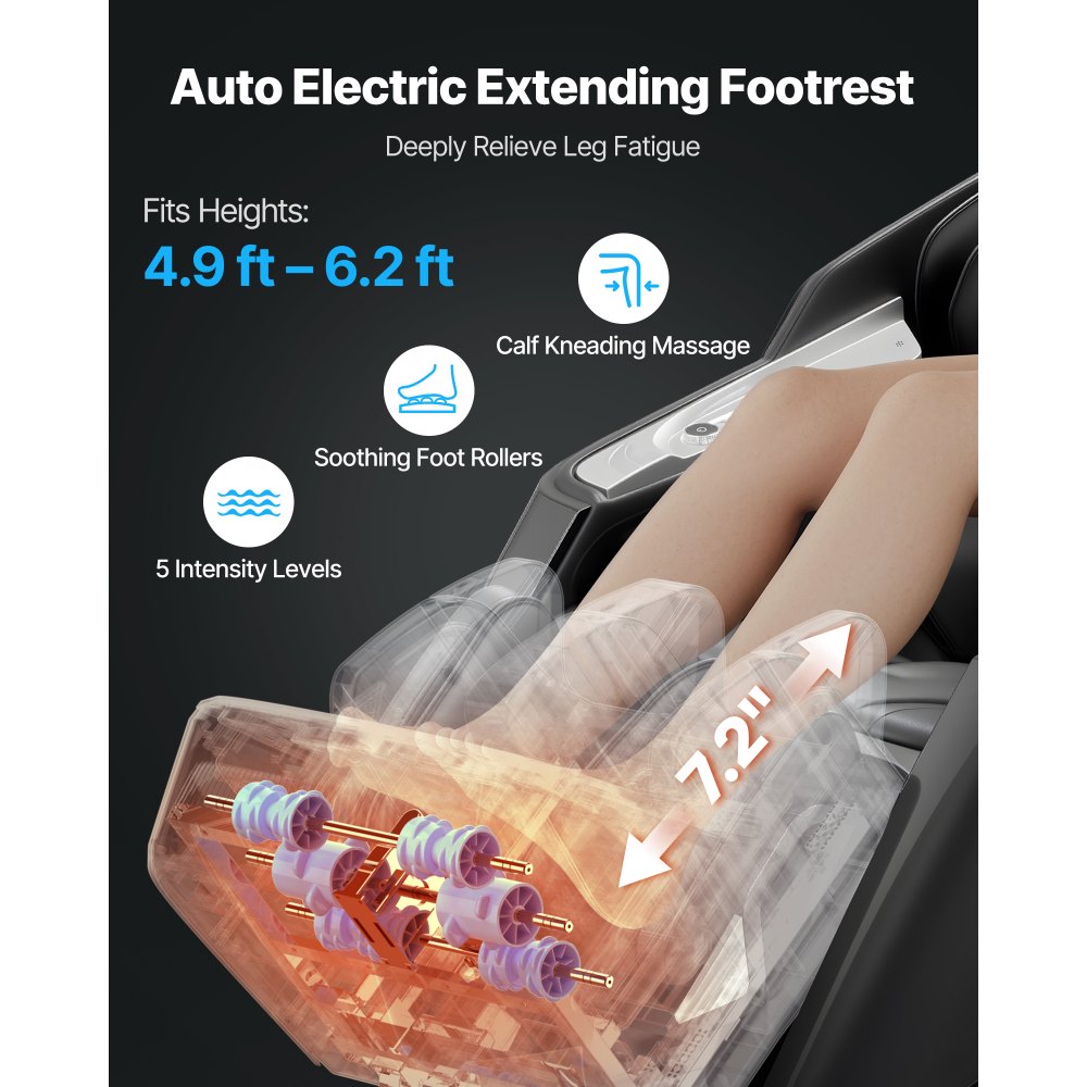 Fotel masujący VEVOR Fotel do masażu całego ciała 0 Gravity z szyną SL i trybem rozciągania jogi, fotel relaksacyjny z ogrzewaniem i pedałem elektrycznym, 36 poduszkami powietrznymi, ekranem TFT i przyciskami w podłokietnikach Masaż 3D/4D