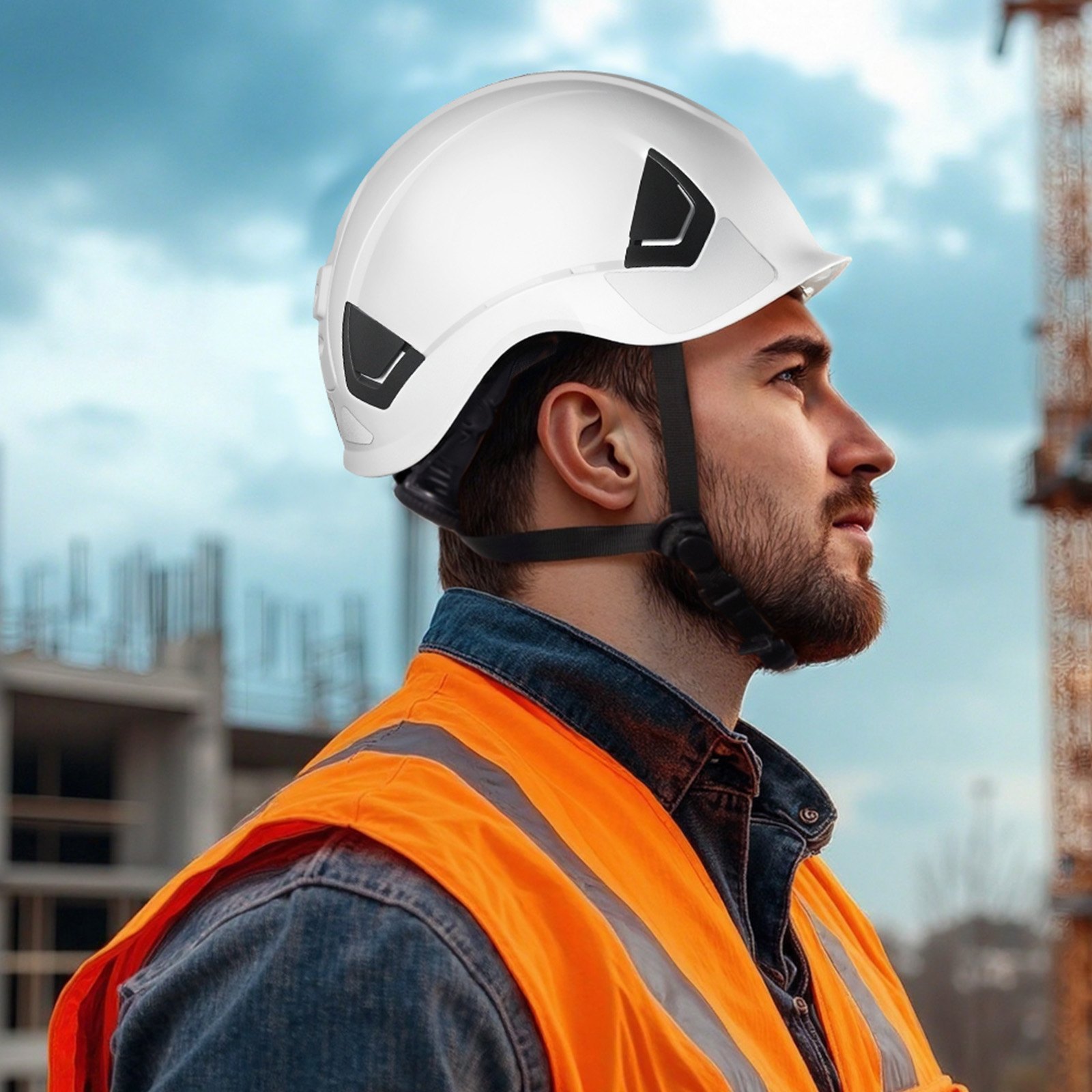 Kask ochronny ABS z certyfikatem VEVOR ANSI/ISEA Z89.1 z 6-punktowym zawieszeniem zapadkowym, regulowany kask przemysłowy, wentylowany kask budowlany, kask roboczy do przemysłowej odzieży budowlanej, biały