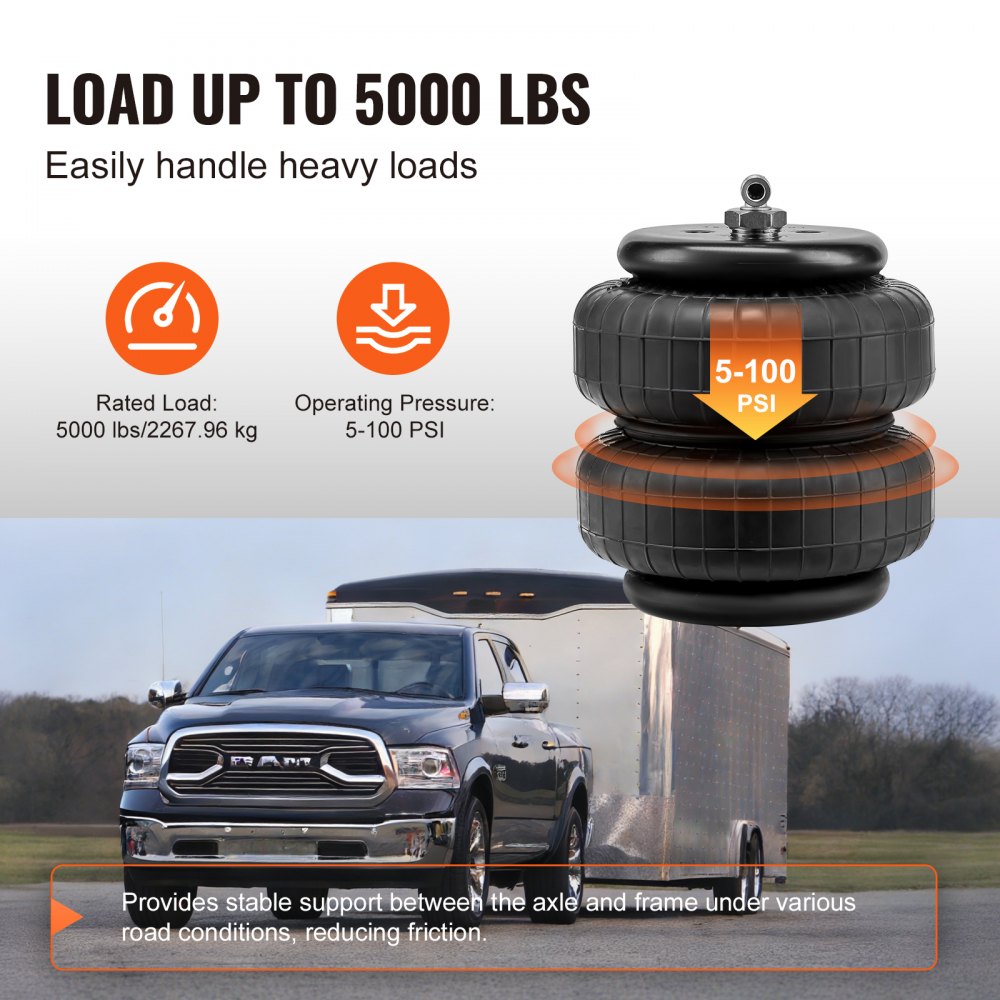 Zestaw zawieszenia poduszek powietrznych VEVOR, zestaw zawieszenia sprężyn pneumatycznych kompatybilny z modelami Dodge Ram 2500 4WD z lat 2003–2013, Dodge Ram 3500 4WD z lat 2003–2018, obciążenie 5000 funtów, ciśnienie od 5 do 100 PSI